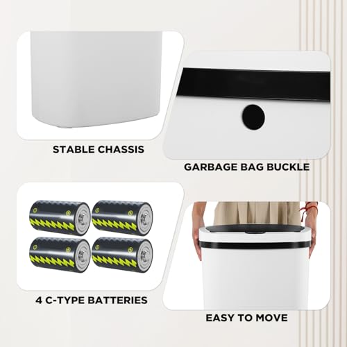 PayLessHere | 13 Gallon Plastic Trash Can | White | Pack of 1 | Automatic Touchless Lid with Motion Sensor | Kitchen Garbage Can with Waterproof Design | for Home, Office, Bathroom - color: White