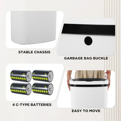 PayLessHere | 13 Gallon Plastic Trash Can | White | Pack of 1 | Automatic Touchless Lid with Motion Sensor | Kitchen Garbage Can with Waterproof Design | for Home, Office, Bathroom - color: White