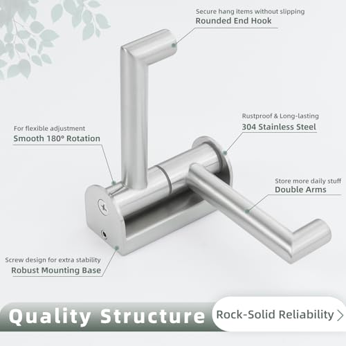 Aomasi Brushed Nickel 2 Pack Swivel Coat Hooks, 304 Stainless Steel Foldable Towel Hooks with 2 Rotating Arms, Wall Mounted - color: Brushed Nickel, size: 2 Pack