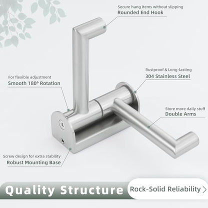 Aomasi Brushed Nickel 2 Pack Swivel Coat Hooks, 304 Stainless Steel Foldable Towel Hooks with 2 Rotating Arms, Wall Mounted - color: Brushed Nickel, size: 2 Pack