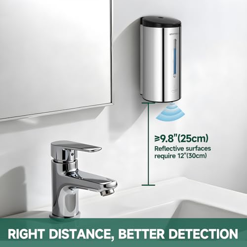 anydry Touchless Automatic Liquid Soap Dispense Wall Mount 25oz Large Capacity Stainless Steel for Commercial (Polished) - color: Polished Stainless Steel