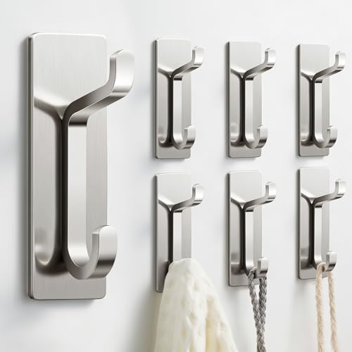 pickpiff 13LB Strong Stick-on Hooks for Coat & Towel, Brushed Nickel 6 Pack - color: Brushed Nickel, size: 6 Pack