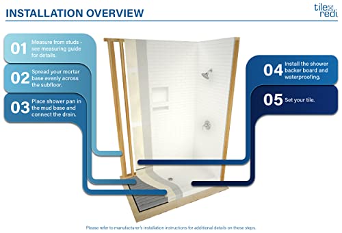Tile Redi 3260LSPVC-13-2-4 Shower Pan with Left Drain- Single Curb Shower Base, 2" PVC Drain, and Plate Included, 60" Width x 32" Depth - size: 60" W x 32" D, style: Left Round Drain Plate 13" from Back