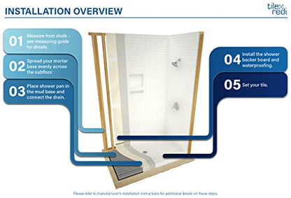 Tile Redi 3260LSPVC-13-2-4 Shower Pan with Left Drain- Single Curb Shower Base, 2" PVC Drain, and Plate Included, 60" Width x 32" Depth - size: 60" W x 32" D, style: Left Round Drain Plate 13" from Back