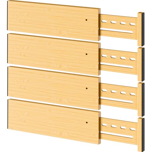 Bamboo Drawer Dividers, 4" High Drawer Organizers for Clothes/Utensils | 12.8-18" Expandable Wooden Drawer Separators for Dresser, Kitchen, Bathroom, Nursery, Office Organization & Storage, 4 Pack - color: Bamboo-4Pack, size: 12.8-18 inch