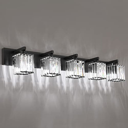 Aipsun Bathroom Vanity Light Black Light Fixtures 5 Light Crystal Vanity Light Modern Bathroom Lighting (Exclude Bulb) - color: Black, size: 40 inch