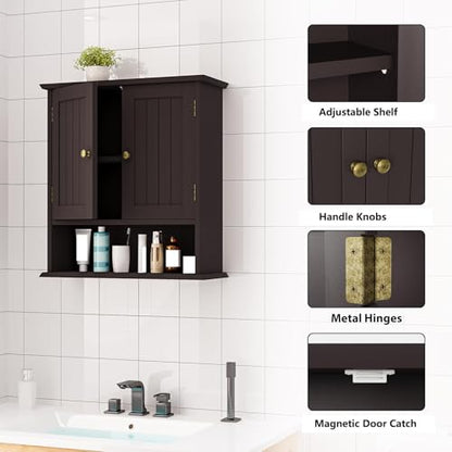 Bathroom Wall Cabinet, Over the Toilet Storage Cabinet with 2 Doors and Adjustable Shelf, Wooden Medicine Cabinet Wall Mounted, Room Space Saver for Bathroom Kitchen - color: Bathroom Cabinet-brown