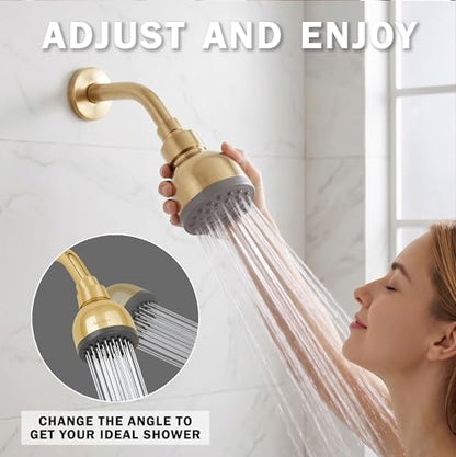 High Pressure Shower Head - 2.5 GPM - Polished Brass | Best 3 Inch Wall Mount Bathroom Showerhead For Boosting Low Flow With Anti-Clog Nozzles, Adjustable Brass Ball Joint - color: Polished Brass, size: 2.5 GPM