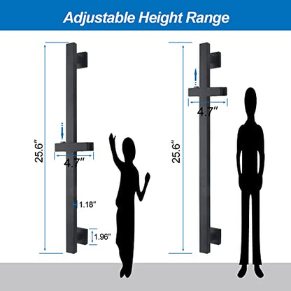Bathroom Shower Slide Bar, Adjustable Handheld Shower Holder Wall Mount Shower Bar Stainless Steel, Matte Black Square Slide Bar - color: Matte Black