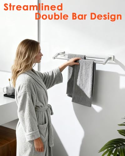 Alise Double Bath Towel Bar, 28" Towel Racks for Bathroom, Brushed Nickel | SUS304 Stainless Steel Bathroom Towel Holder, Quick Drying Towel Hanger Towel Rod Wall Mounted, Useable Length 26.5" - color: Brushed Nickel, size: 28-Inch (2-Bars)