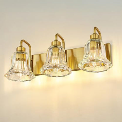 zeyu 22-Inch 3-Light Bathroom Lights Over Mirror Fixture, ZJX117B-3W BG | Gold Bathroom Light Fixtures, Clear Striped Glass Shades, Metal And Glass Construction, Wall-Mounted Bathroom Lighting - color: Gold+Clear Striped Glass, size: 3-Light