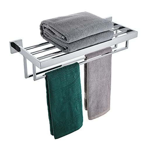 KOKOSIRI 24'' Bathroom Towel Shelf Chrome Towel Rack with Two Bath Towel Bars SUS304 Stainless Steel Wall Mounted, Polished Finish, B6003CH - color: Polished Chrome, size: 24-Inch