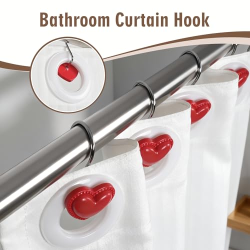 BBV Shower Curtain Hooks Rings for Valentine's Day, 12 Pcs Stainless Steel Glide Shower Hooks for Bathroom Shower Rods Curtains (RED) - color: Red