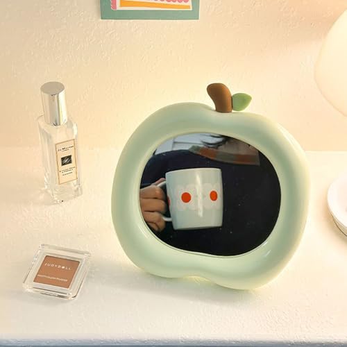 Apple Shaped Makeup Mirror - 6.22x6.3 Inch Portable Vanity Mirror with Stand, Cute Desk Decor for Bedroom, Bathroom & Office (Green) - color: Green
