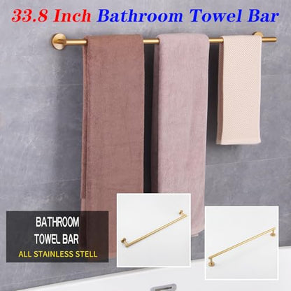 GERZWY Stainless Steel 33-Inch Bathroom Towel Bar Gold Towel Rack Wall Mounted Towel Rail Bath Towel Rod AG1101C85-BE - color: Gold, size: 32 Inch (Pack of 1)