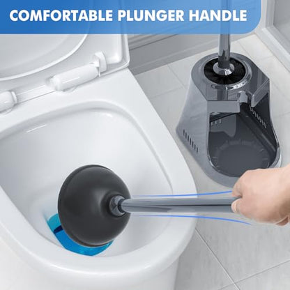 LOVLOY Toilet Plunger and Brush with Holder, Bowl Brush and Heavy Duty Toilet Plunger Set with Ventilated Holder, 2-in-1 Toilet Brush and Plunger Combo for 5.3-inch Toilet Drain New Pack (Grey, 1) - color: Gray