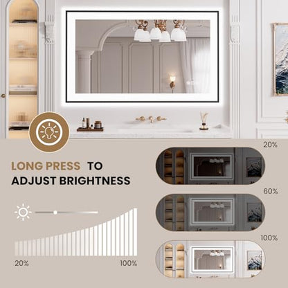 LOAAO 40"X24" LED Bathroom Mirror Black Framed | Anti-Fog, Dimmable, Memory Function, Tempered Glass, Lighted Vanity Mirror for Wall - size: 40"L x 24"W
