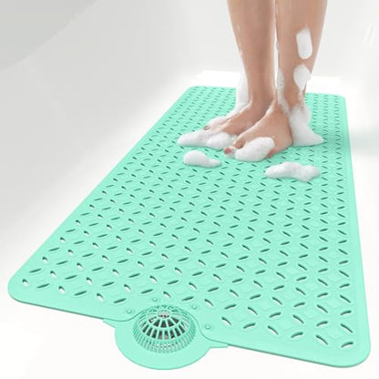 OTHWAY Bath Mat for Tub Non Slip: 39" X 17" Long Bathtub Mat with Hair Catcher│Big Drain Holes Shower Mats for Inside Shower│Machine Washable (Light Green) - color: Light Green