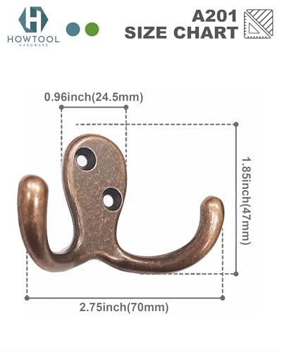 Double Robe Hook 5 Pack Antique Copper with Screws Coat Hat Bag - color: Antique Copper