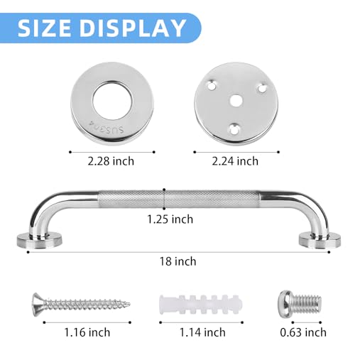 Stainless Steel Shower Grab Bar Bathroom Handle 2Pack | 304 Stainless Steel Grab Bar Available in 18 Inch Sizes for Shower and Bathtub Installation - size: 1.25 Diameter; 18Inch length
