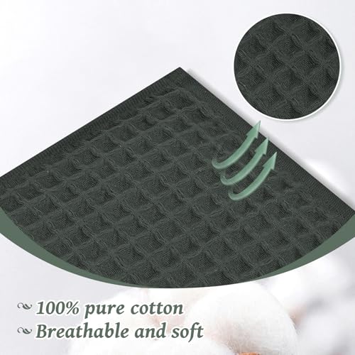 12 Piece Dark Green Waffle Bath Towel Set, 100% Cotton | Bathroom Towel Set, Highly Absorbent and Quick Dry, Soft Waffle Weave Towel, for Bathroom, Hotel, Spa, Gym Daily Use