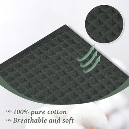 12 Piece Dark Green Waffle Bath Towel Set, 100% Cotton | Bathroom Towel Set, Highly Absorbent and Quick Dry, Soft Waffle Weave Towel, for Bathroom, Hotel, Spa, Gym Daily Use