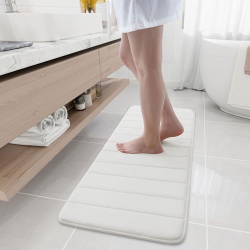 Buganda Memory Foam Bath Mat 47 x 17, Ultra Soft Absorbent Bathroom Rugs | Ivory, Machine Washable Quick Dry Bath Mats for Bathroom Floor, Shower and Tub, Home Decor Accessories - color: Ivory, size: 47" X 17"