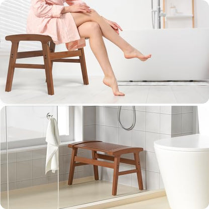 Bamboo Shower Chair for Inside Shower, Non-Slip Bathroom Stool, 350 lbs | Bamboo Strip Design, Comfort Sitting Experience, Sturdy Waterproof Shower Bench, Bathroom Living Room Seat, Coffee Finish - color: Coffee