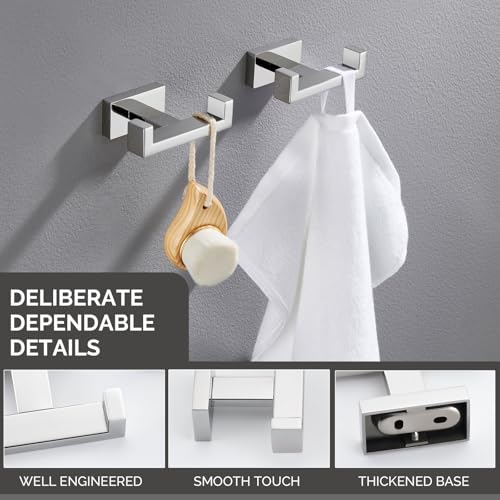 Angle Simple Double Towel Hooks Polished Chrome, Coat Robe Holder, 2 Pack | SUS304 Stainless Steel Hand Towel Hooks for Bathroom Kitchen RV, Screw Wall Mount - color: Polished Chrome, size: 2 Pack