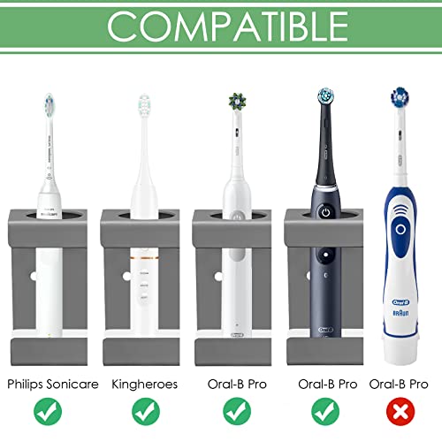 Electric Toothbrush Holder Wall Mount 2-Slot, Grey | Adhesive or Wall Screws Install, Stainless Steel, Fits Handles Under 1.38 in Diameter - color: Grey, size: 2-Slot