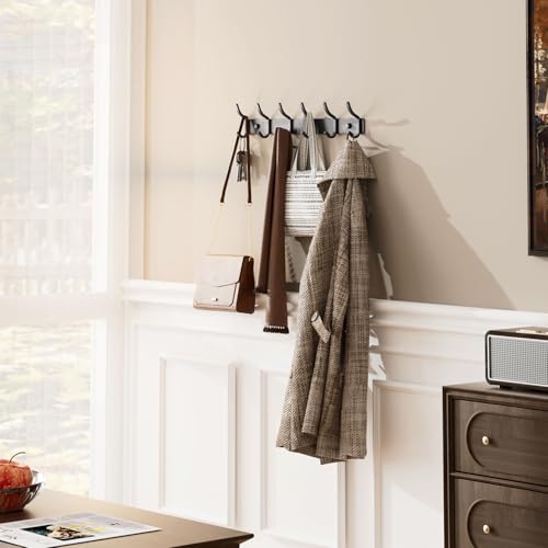 GWAAZXGZ Black Coat Rack Wall Mount - 15 Inch Metal 6-Hook Rack(1 Pack) | for Hanging Coats, Bags, and Towels in Entryway, Livingroom, Bedroom, Bathroom, and Kitchen - color: Black, size: 1 Pack