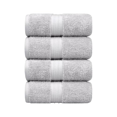 Hand Towels Pack of 4-100% Cotton & Luxury, Large (16"x 28") Absorbent, Thick, Cozy - Versatile, Perfect as Hotel Towel, Hand Towels for Bathroom - Silver Gray - color: Silver Gray