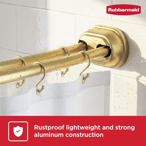 Rubbermaid Double Curved Shower Curtain Rod, No Drill, 50-72 Inches Adjustable Tension Shower Rod for Bathroom, Non-Slip, No Rust, Gold - color: Gold