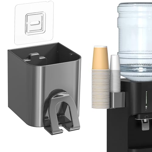 Cup Dispenser for Water Cooler Wall Mount 2 Seats, Dark Gray | Holder for 2-16 OZ Paper & Plastic Disposable Cups, Adhesive Cup Holder for Water Cooler, Coffee Station, Office, Bathroom - color: Dark gray