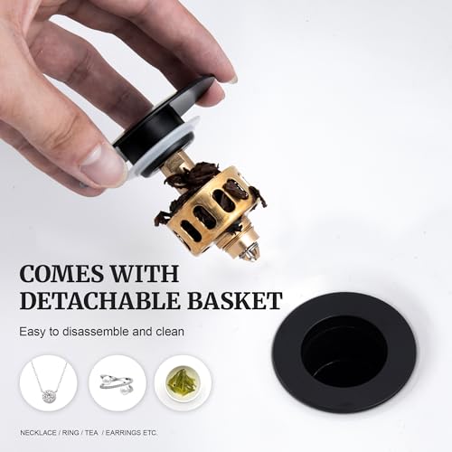 Pop up Sink Drain Stopper Without Overflow Oil Rubbed Bronze for Bathroom Vessel Vanity Sink Art Basin，Big Cap Sink Drain Without Overflow, Metal Pop-up Drain Strainer with Detachable Basket Stopper - color: Oil Rubbed Bronze, style: without overflow