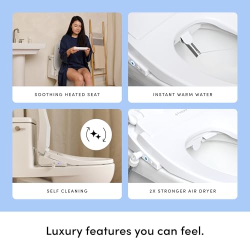 TUSHY Aura Luxury Electric Bidet Seat, Auto Open, Heated, Elongated | Remote Control, Adjustable Temperature, Self-Cleaning Nozzle, Instant Warm Water and Air Dryer, GFCI Outlet Required - style: Aura Elongated Bidet Seat