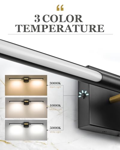 30 Inch Bathroom Light Fixtures, 16W 3CCT Dimmable Black and Gold LED Vanity Lighting Fixtures Over Mirror, 360?Rotatable Modern Bathroom Vanity Light Bar, AD-W9465-L75-BK