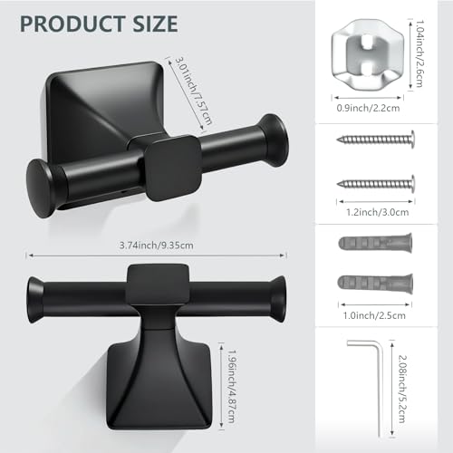 Towel Hooks for Bathrooms,Matte Black Towel Hook Kitchen Bathroom Double Towels Racks,Heavy Duty Stainless Steel Coat Wall Mount Hook,Double Robe Hooks for Clothes, Towels,caps,2Pack - color: Black
