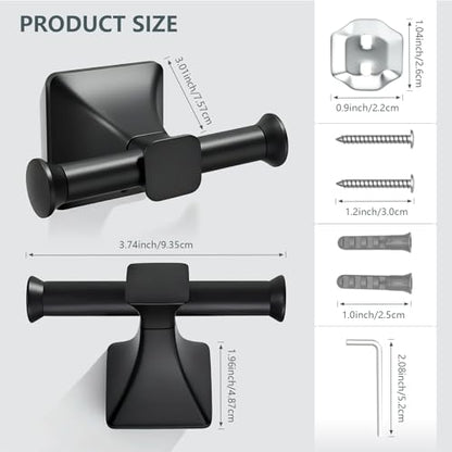 Towel Hooks for Bathrooms,Matte Black Towel Hook Kitchen Bathroom Double Towels Racks,Heavy Duty Stainless Steel Coat Wall Mount Hook,Double Robe Hooks for Clothes, Towels,caps,2Pack - color: Black