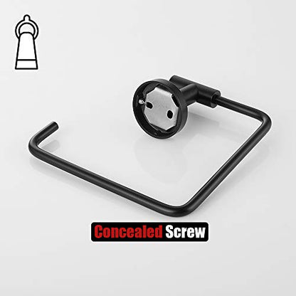JQK Black Towel Ring, Stainless Steel Square Ring Towel Holder for Bathroom, 6 Inch Matte Black Wall Mount, TR140-PB - color: Black