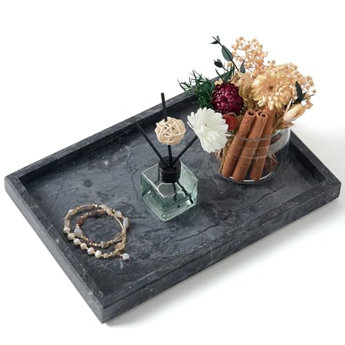 Marble Bathroom Tray,Pure Natural Vanity Tray,﻿ | marble trays for kitchen counter Non-Ceramic/Non-Resin,stone tray 12 x 8 inch (Black ) - color: Black
