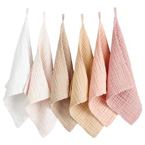 Konssy 6 Pack Muslin Baby Washcloths, 100% Cotton Wash Cloth Set | 11 x 11 In Multi-Use Burp Cloths, Ultra-Soft & Absorbent, Machine Washable, Baby Bath Towels for Newborn, Boy & Girl - color: Apricot Color