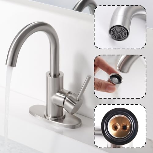 Brushed Nickel Bathroom Faucet - Single Hole Waterfall Bathroom Sink Faucet with Drain Assembly, 360° Swivel Spout Vanity Faucet Single Handle Lavatory Sink Faucet - color: Brushed Nickel