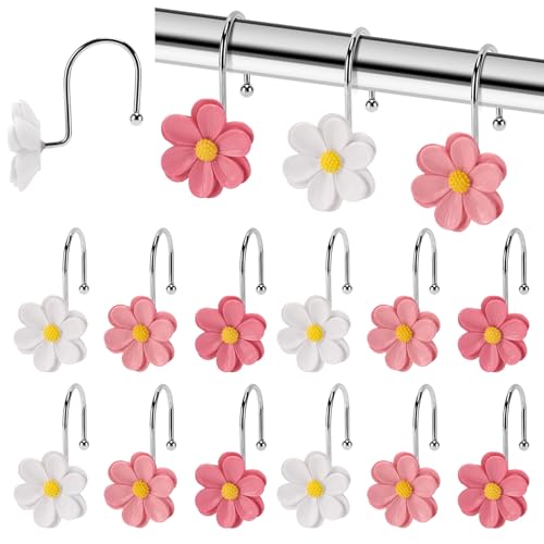 Flower Shower Curtain Hooks, 12 Pack Rustproof Stainless Steel Decorative, Bohemian Floral Bathroom Accessories for Curtain Rod and Shower Rod（Peach Blush） - color: Peach Blush
