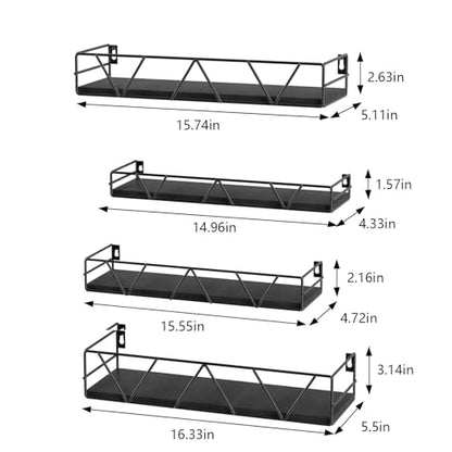 Floating Shelves Set of 4, Wood Wall Shelf, Farmhouse Shelf for Bedroom | Wall Mounted Floating Shelf for Living Room, Bedroom, Bathroom, Kitchen, Office - color: Black-4pcs