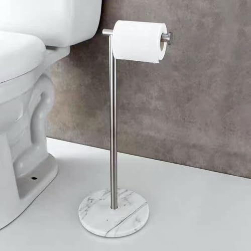 Toilet Paper Holder Free Standing with Natural Marble Base, 26" Height Floor Free Standing Toilet Paper Holder Brushed Nickel - color: Brushed Nickel, size: Basic Model