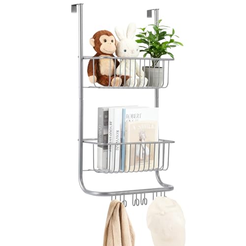 Garvee Over Door Shower Caddy, 2-Tier Rustproof Metal Organizer | with 6 Hooks, Adjustable Hanging Storage for Bathroom, Bedroom, Pantry & Closet, Space Saving, 11.8"x5.1"x24.2", Silver - color: silver