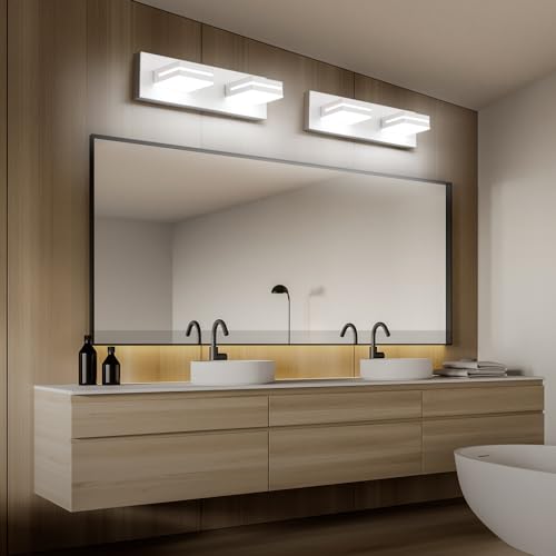 SineRise LED Modern Bathroom Vanity Light Fixtures, Modern Acrylic Bathroom Wall Lighting Fixtures Over Mirror, 2-Light, 15.5-Inch, White, 100%-0% White - color: White, 100%-0% White, size: 2-Light, 15.5-Inch