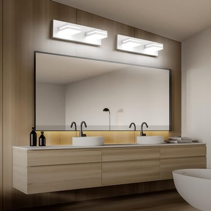 SineRise LED Modern Bathroom Vanity Light Fixtures, Modern Acrylic Bathroom Wall Lighting Fixtures Over Mirror, 2-Light, 15.5-Inch, White, 100%-0% White - color: White, 100%-0% White, size: 2-Light, 15.5-Inch
