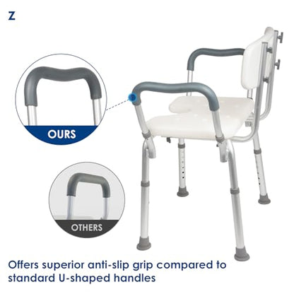 TooCust FSA Eligible Extra Wide M-Shaped & Padded Armrests Shower Chair, 500lbs Capacity,Aluminum, Bath & Shower Safety Seating - color: Blue Pad-wider